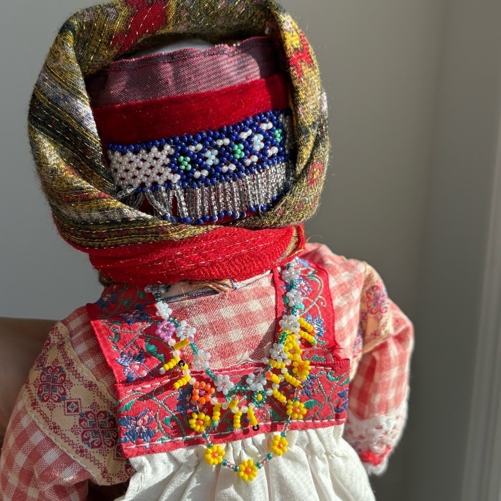 Vintage handmade faceless traditional folk rag doll fabric beads necklace RARE - Picture 8 of 16